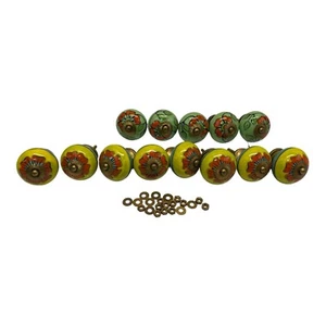 Hand Painted Knobs Ceramic Drawer Knobs Brass Fittings 13 In Lot B6 - Picture 1 of 6