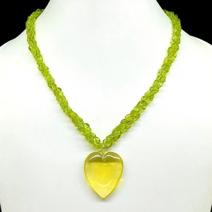 3 Strand Natural Peridot Twisted Necklace Huge Lemon Quartrz 925 Silver Clasp - Picture 1 of 10
