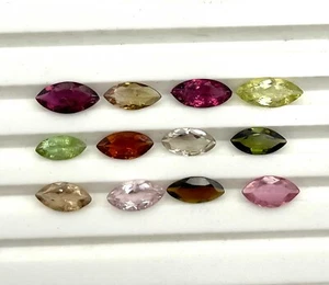 Natural Multi Tourmaline Marquise Cut Gemstone Lot 14 Pcs 4.50*9-5*11 MM 10 CT - Picture 1 of 5
