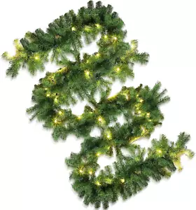 26Ft Christmas Garland with 100 LED Battery Operated Warm Lights Thick Outdoor C - Picture 1 of 6