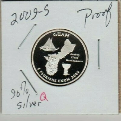 Guam 2009 S Quarter Dollar SILVER Proof GUAHAN I TANÓ MANCHAMORRO Sail Boat ST - Image 1 of 3