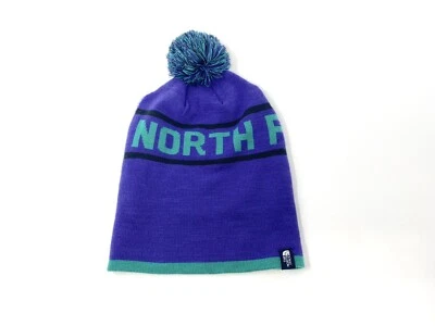 Women’s The North Face Spell Out Purple Teal Pom Skull Knit Ski Beanie Hat - Image 1 of 4