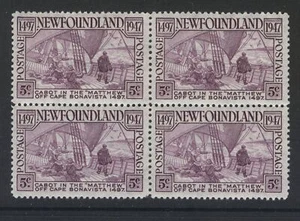 TERRANOVA 270 1947 5c CABOT EN EL CABO MATTHEW BONAVISTA 1497 BLOQUE DE 4 MNH - Imagen 1 de 5