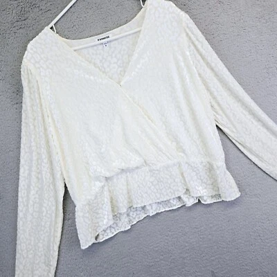 Top Express Mujer XL Blanco Manga Larga Estampado Leopardo Terciopelo Burnout Peplum Foto 1 de 4