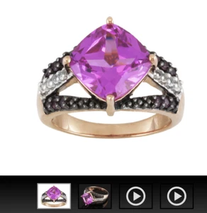 5.10ct Lab Pink Sapphire,.27ctw Rhodolite,.15ctw Topaz 18k Gold Silver Ring 5 - Picture 1 of 1