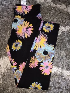 Girls justice full length legging size 12 new black multi floral - Picture 1 of 2