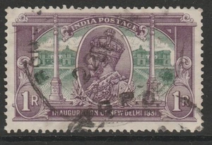 India GV 1931 Inauguration New Delhi 1r violet & green sg231w used wmk left - Picture 1 of 2