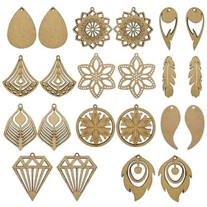 Earring Making Kit Wooden Charms Dangle Earring 22 Pieces Unfinished Pendants - Picture 1 of 2