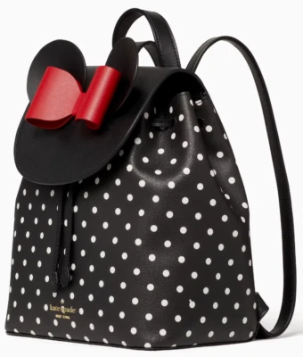 NWB Kate Spade Disney Minnie Mouse Flap Black Leather Backpack K4642 Gift Bag - Image 1 of 4