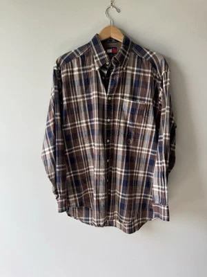 Camisa sarja Tommy Hilfiger vintage marrom média xadrez HBT espinha de peixe - Imagem 1 de 4
