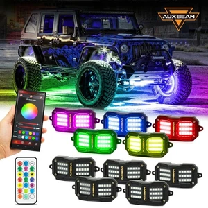 AUXBEAM 4/8 Pods RGB LED Rock Light Dream Color Underglow Neon 60W 90W 120W 150W - Picture 1 of 16