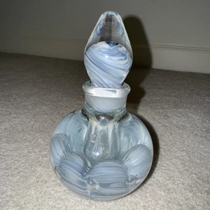 Joe Rice Blown Art Glass Blue and White Perfume Bottle Paperweight Vintage 2003 - Picture 1 of 7