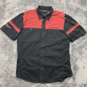Harley-Davidson Shirt Mens Medium Black Red Button Up Short Sleeve Motorcycle - Picture 1 of 13