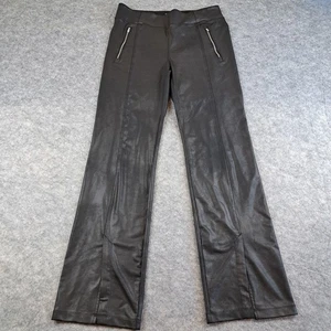 Athleta Pants Womens Large Black Delancey Gleam Faux Leather Straight Flare Slit - Picture 1 of 14