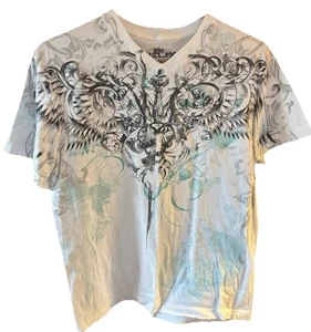 Camisa Helix Abotonada Y2K Tribal Larga Blanca Gris Mediana - Imagen 1 de 2