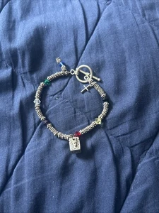 Sterling Silver 925 Charm Bracelet Tiny Trinket Box Cross Beads - Picture 1 of 8