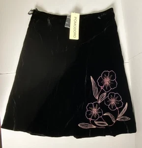 FALDA DE TERCIOPELO DE SEDA POMODORO TALLA 16 (UK) NEGRA PUNTO FLORAL Y DETALLE DE CUENTAS *NUEVA* - Imagen 1 de 13