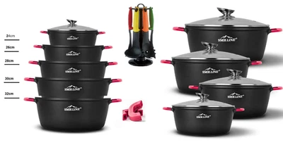 Topf Kochtopf Pfanne 24-26-28-30-32cm Aluguss Induktion ILAG Antihaft Glasdeckel - Bild 1 von 4