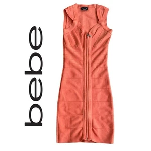 VESTIDO BEBE MIDI VENDAJE TALLA XS CORAL SALMÓN CREMALLERA FIESTA GLAMOUR ESTÉTICA PREPARADO - Imagen 1 de 11