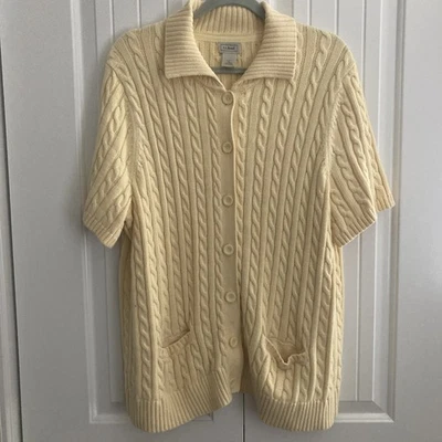 L.L Bean Womens Sweater Cardigan 2x Cable Knit Yellow Pockets Button Up Cotton - Image 1 of 4