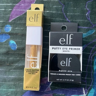LOT OF 2 ELF - Putty Eye Primer White/Liquid Glitter Eyeshadow 24k Gold 🍑 - Image 1 of 3