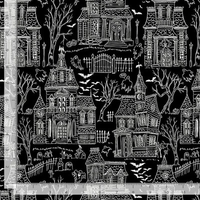 Halloween Haunted House Fabric By The Yard Cotton Timeless Treasures CD3539 - Image 1 of 3