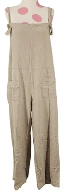 Macacão feminino macacão macacão XL bolsos bronzeados caimento solto 100% algodão texturizado - Imagem 1 de 4