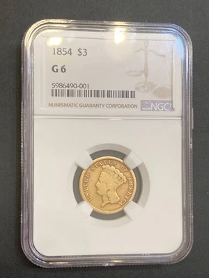 1854 Three Dollar Gold Coin $3 - Certified NGC G6 - Image 1 of 4