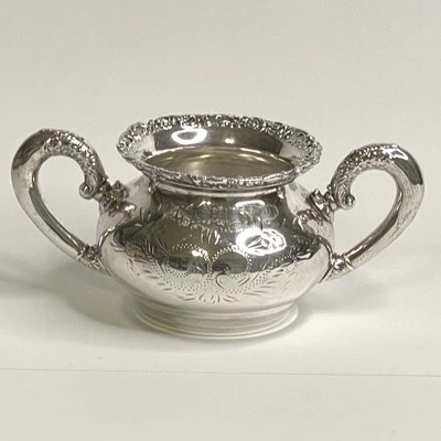 Van Bergh SP Co Rochester NY Quadruple Silver Plated Sugar Bowl 1898 Floral - Image 1 of 4
