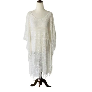 Copricostume H&M bianco in pizzo all'uncinetto con frange medio grande XL spiaggia kimono festival - Foto 1 di 7