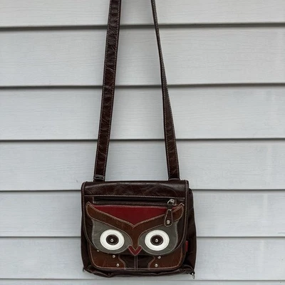 Vintage UNIONBAY Owl Crossbody Backpack Purse Bag Vegan Leather Studded Brown - Image 1 of 4