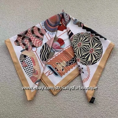 Sallys Boutique 18 Momme Twill Silk Wrap Scarf Lanterns Print 2 Face Shawl 35" - Image 1 of 4