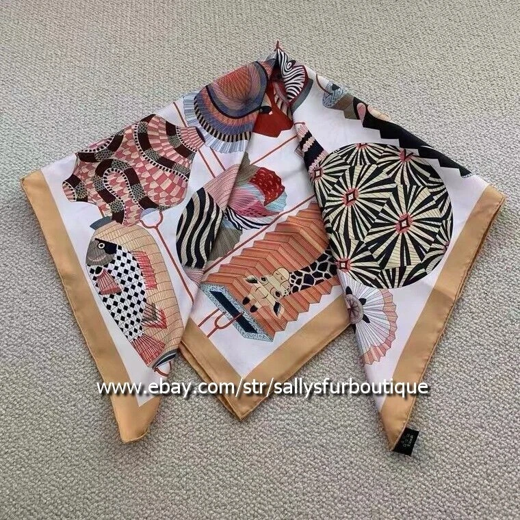 Sallys Boutique 18 Momme Twill Silk Wrap Scarf Lanterns Print 2 Face Shawl 35" - Image 1 of 4