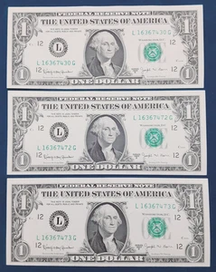 3 1963 BU $1 Federal Reserve Joseph Barr Notes! 2 With Consecutive Serial Numb! - Picture 1 of 7