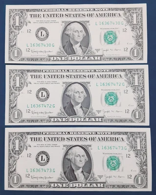 3 1963 BU $1 Federal Reserve Joseph Barr Notes! 2 With Consecutive Serial Numb! - Image 1 of 4