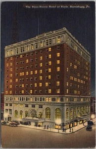 Harrisburg, Penn Harris Hotel postal vista nocturna a la calle/lino Curteich - Imagen 1 de 2