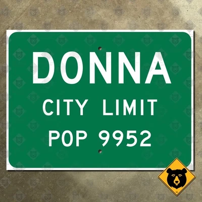 Señal de carretera Donna Texas City Limit 1978 verde 20x15 Foto 1 de 2