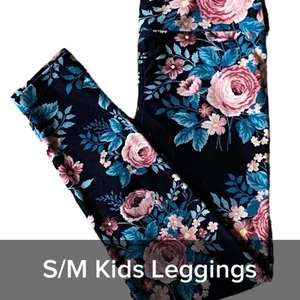 Lularoe Children’s Black Leggings Floral Pink Roses Size S/M Fits 2T-6 - Picture 1 of 2
