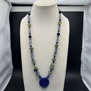 Authentic Natural  Lapis Lazuli Turquoise Stone Jade Beads  Afghanistan Necklace - Picture 1 of 15