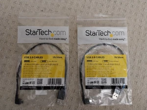 StarTech USB cable 1ft 30cm, USB Micro A to left-angled Micro B. Brand New.  x2. - Picture 1 of 6