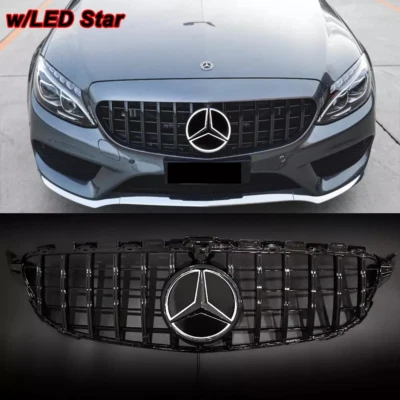 Black Front Grill W/LED Emblem Grille For Mercedes Benz W205 C250 C300 2015-2018 - Image 1 of 4