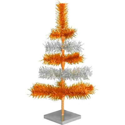 Orange and Silver Layered Tinsel Christmas Tree Stand Included, Centerpiece Tree - Image 1 of 4