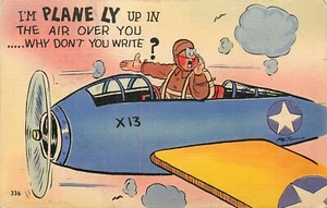 Postal Aviación Cómic Romántico en el Avión al Aire Libre 1943 Segunda Guerra Mundial - Imagen 1 de 2