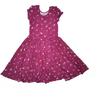 Abito Dot Smile bambina 5 6 bordeaux passero uccellino marrone cappuccio manica girocollo viola - Foto 1 di 4