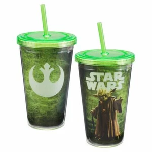 Star Wars Yoda Figure Image and Rebel Logo 18 oz Acrylic Travel Cup w/ Straw NEW - Picture 1 of 1