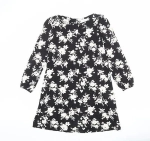 Wallis Womens Black Floral Viscose Blend Mini Size 10 - Picture 1 of 10