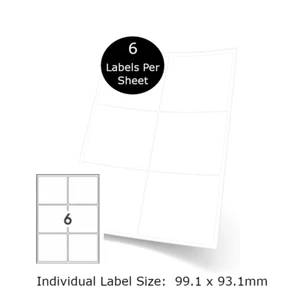 Blank Address Labels / Stickers 6 Per Sheet (99.1 x 93.1mm) - Picture 1 of 1