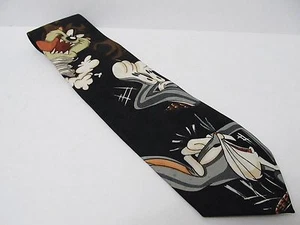 Corbata de cuello Looney Tunes Bugs Bunny Tie Tazmanian Devil Mania negra excelente - Imagen 1 de 8