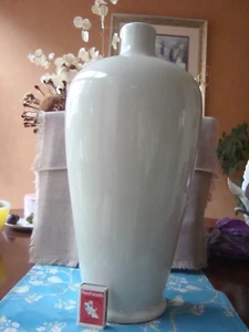 Chinese Celadon Crackle Glazed Terracotta Vase ~ 17.7in / 44.5cm Tall ~ Elegant - Picture 1 of 10