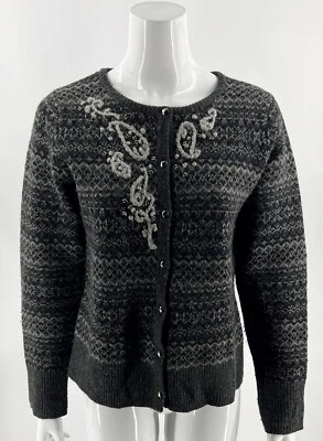 Cárdigan Suéter Eddie Bauer Talla Grande Gris Bordado Cachemira Mezcla Lana de Cordero Foto 1 de 4